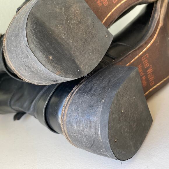 Gee'WaWa Motorcycle Biker Boots Mid Calf Black Leather Harness Straps Women 9 M - Picture 9 of 16